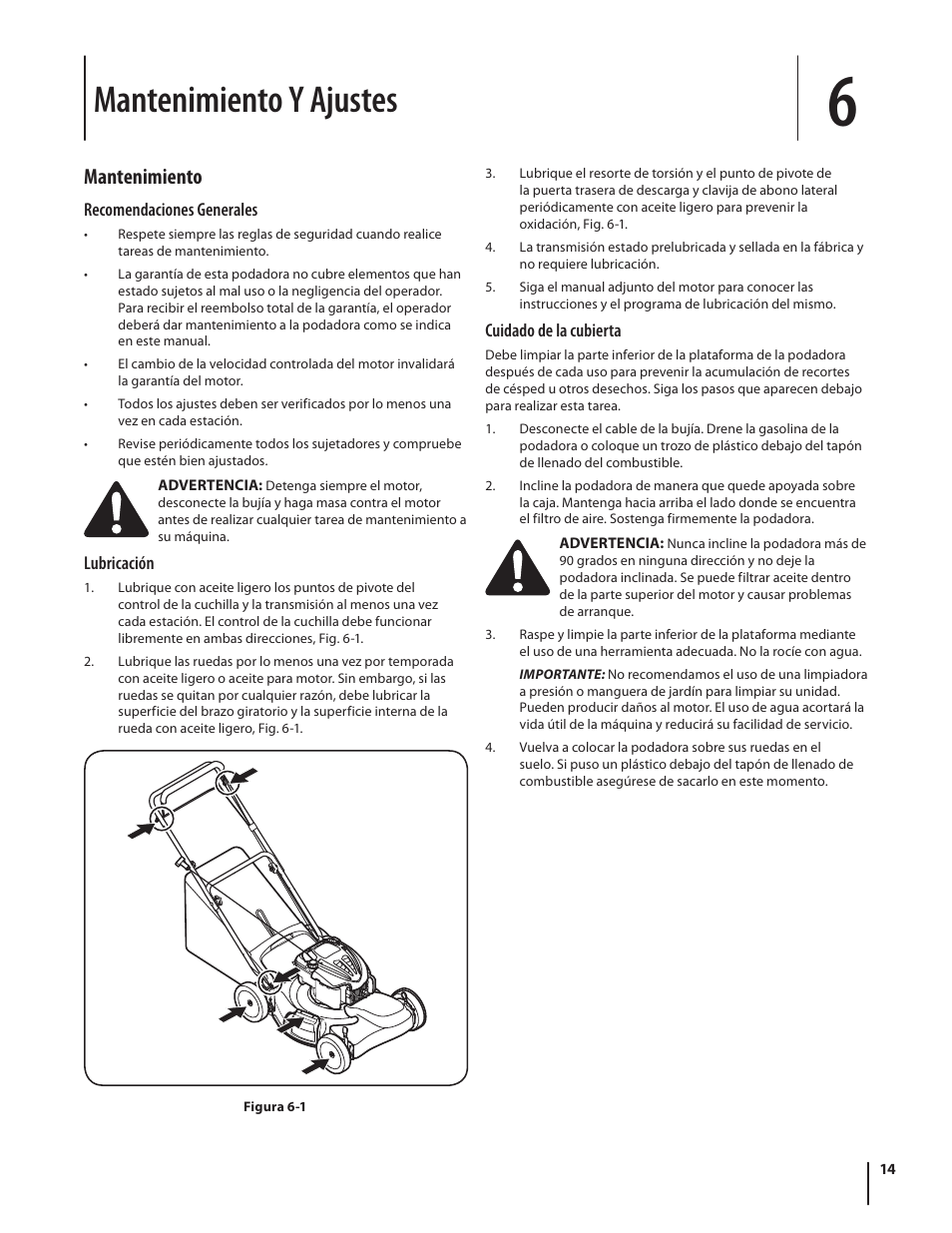 Mantenimiento y ajustes, Mantenimiento | Troy-Bilt 460 User Manual | Page 38 / 44