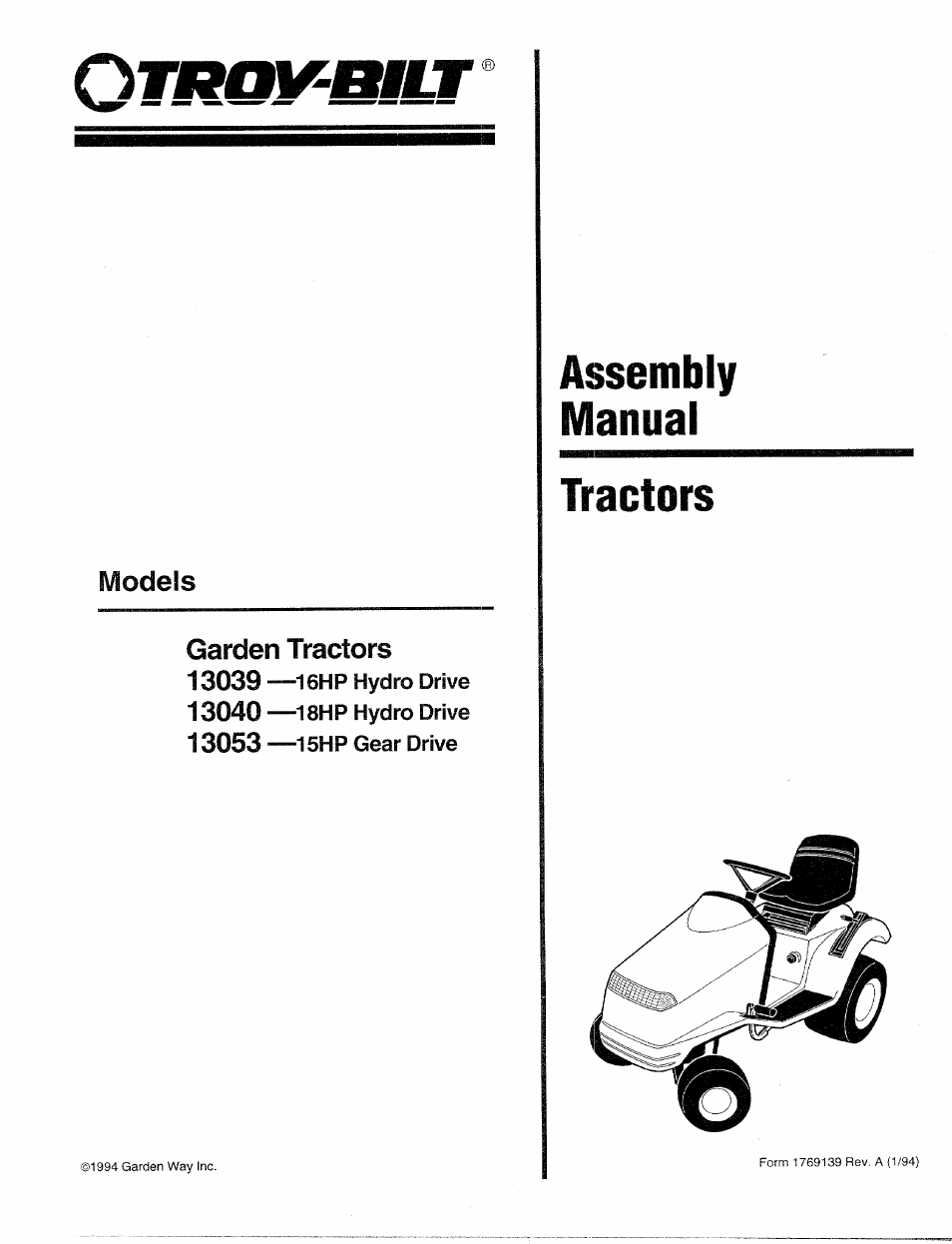 Troy-Bilt 13039-16HP User Manual | 4 pages