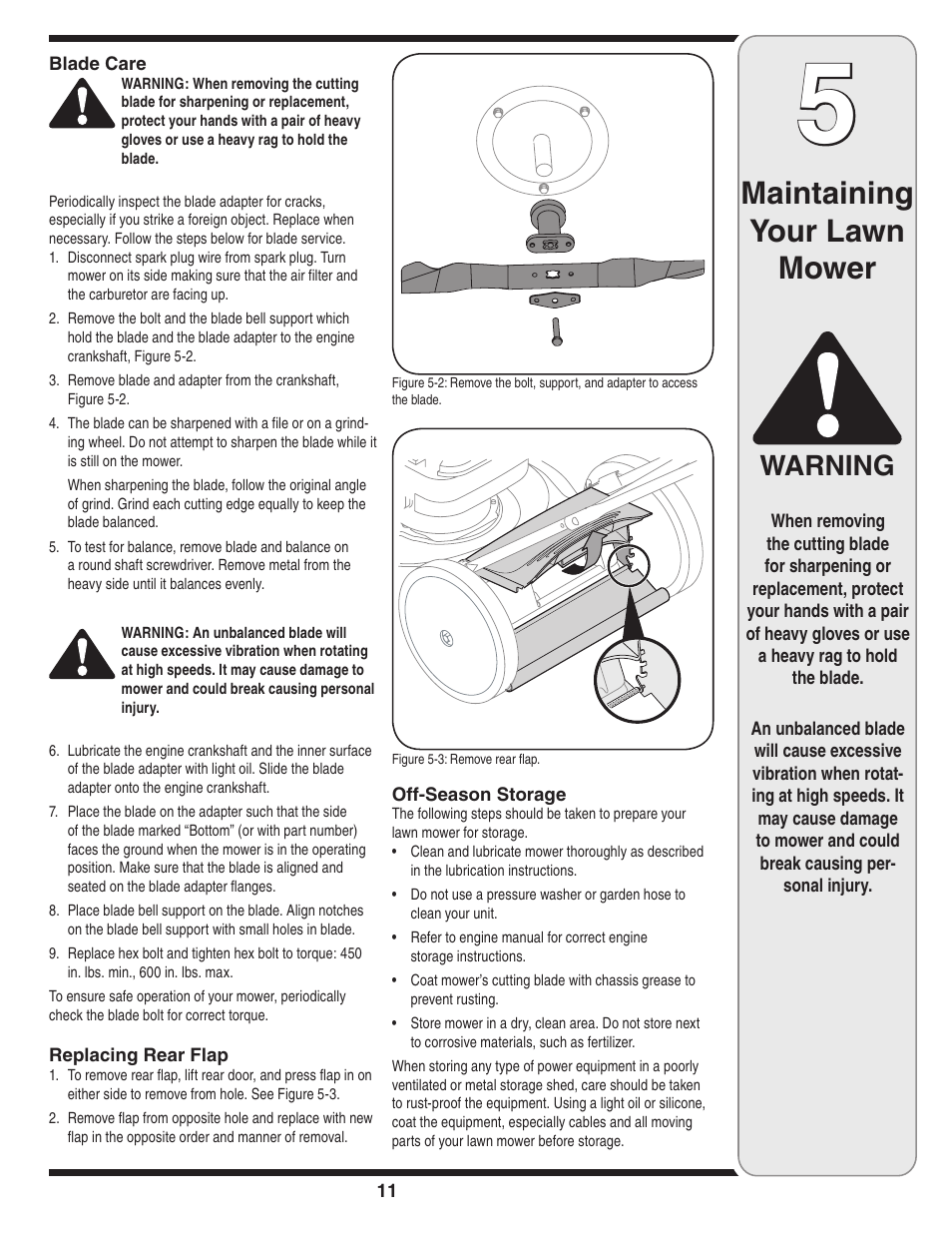Maintaining your lawn mower, Warning | Troy-Bilt Series 540 User Manual | Page 11 / 16
