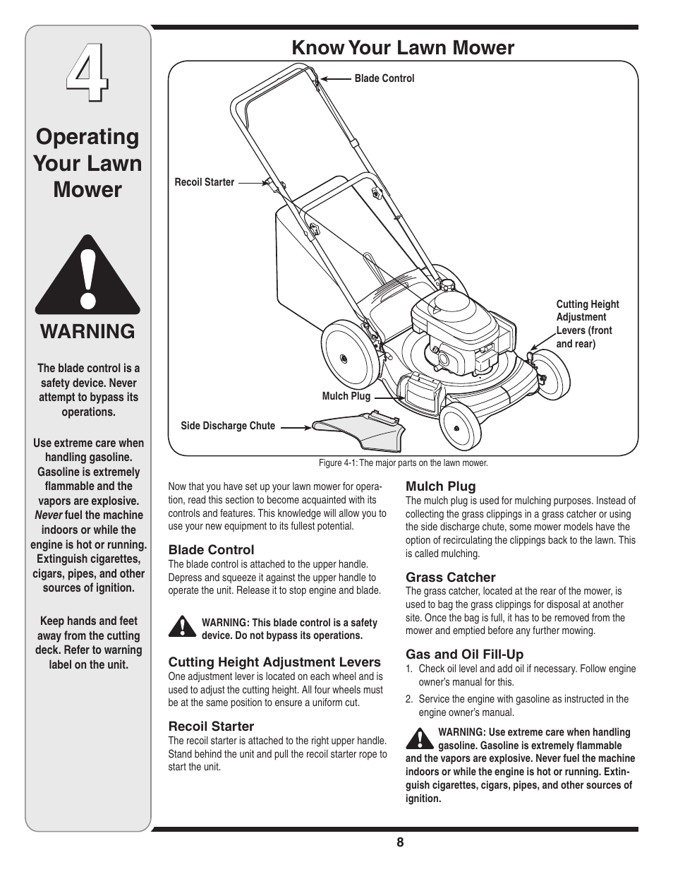 Operating your lawn mower, Warning, Know your lawn mower | Troy-Bilt Series 540 User Manual | Page 8 / 16