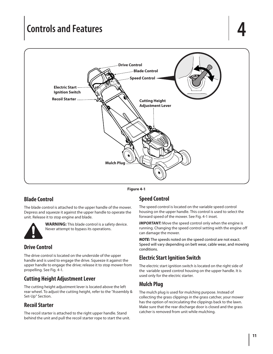 Controls and features | Troy-Bilt J830 User Manual | Page 11 / 48