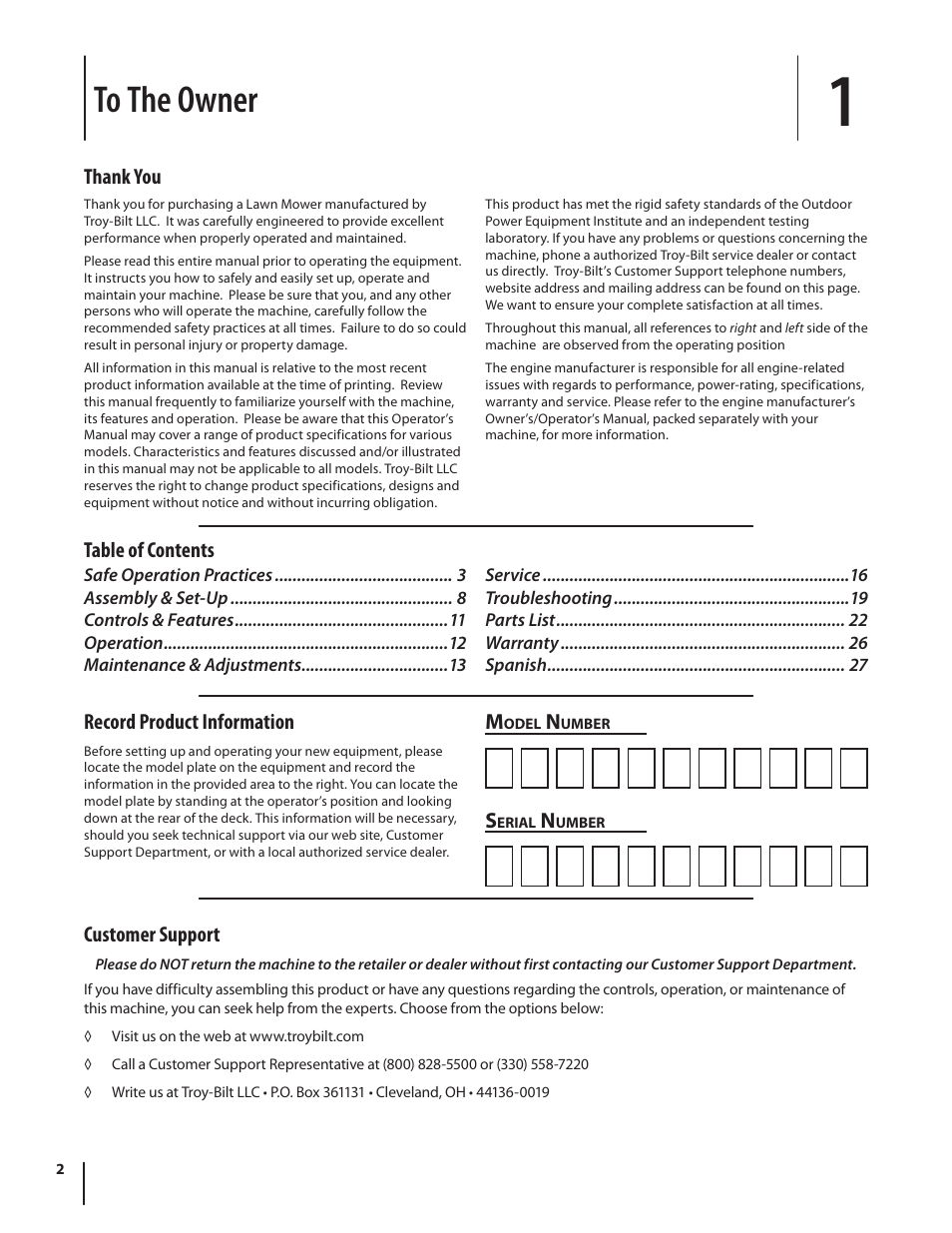 Troy-Bilt J830 User Manual | Page 2 / 48