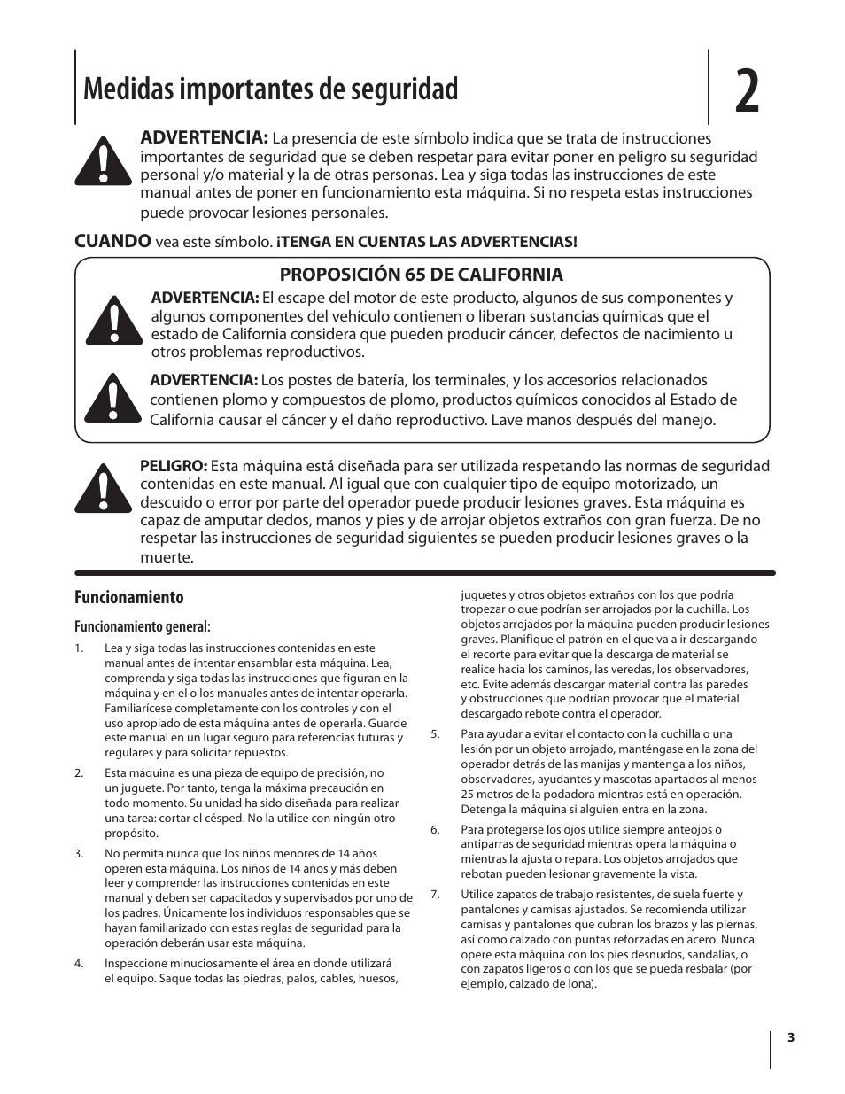 Medidas importantes de seguridad | Troy-Bilt J830 User Manual | Page 29 / 48