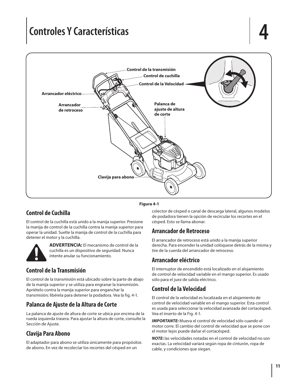 Controles y características | Troy-Bilt J830 User Manual | Page 37 / 48