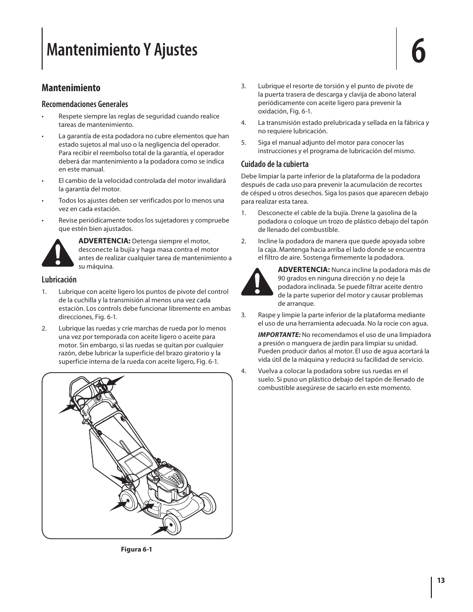 Mantenimiento y ajustes, Mantenimiento | Troy-Bilt J830 User Manual | Page 39 / 48