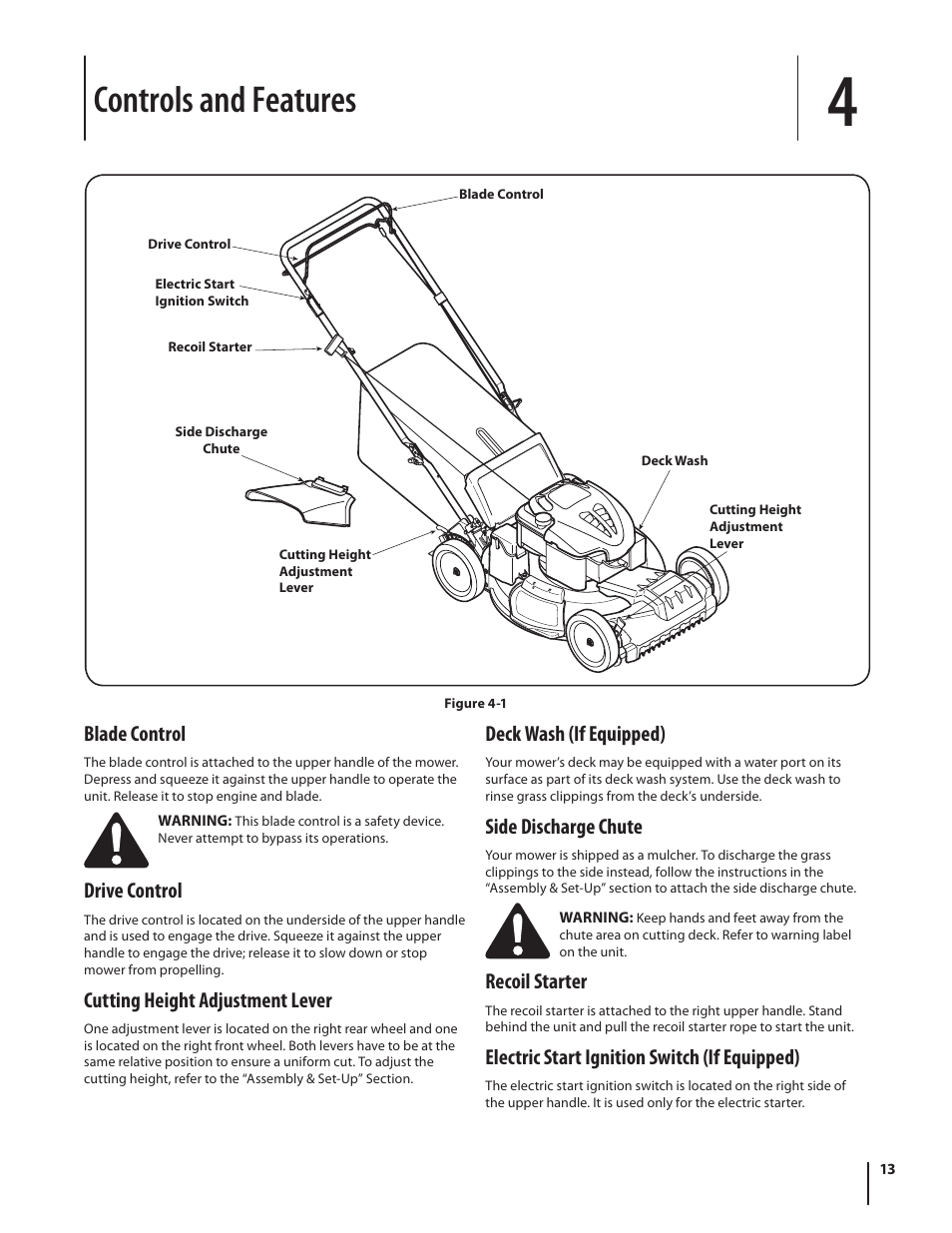 Controls and features | Troy-Bilt TB210 User Manual | Page 13 / 48