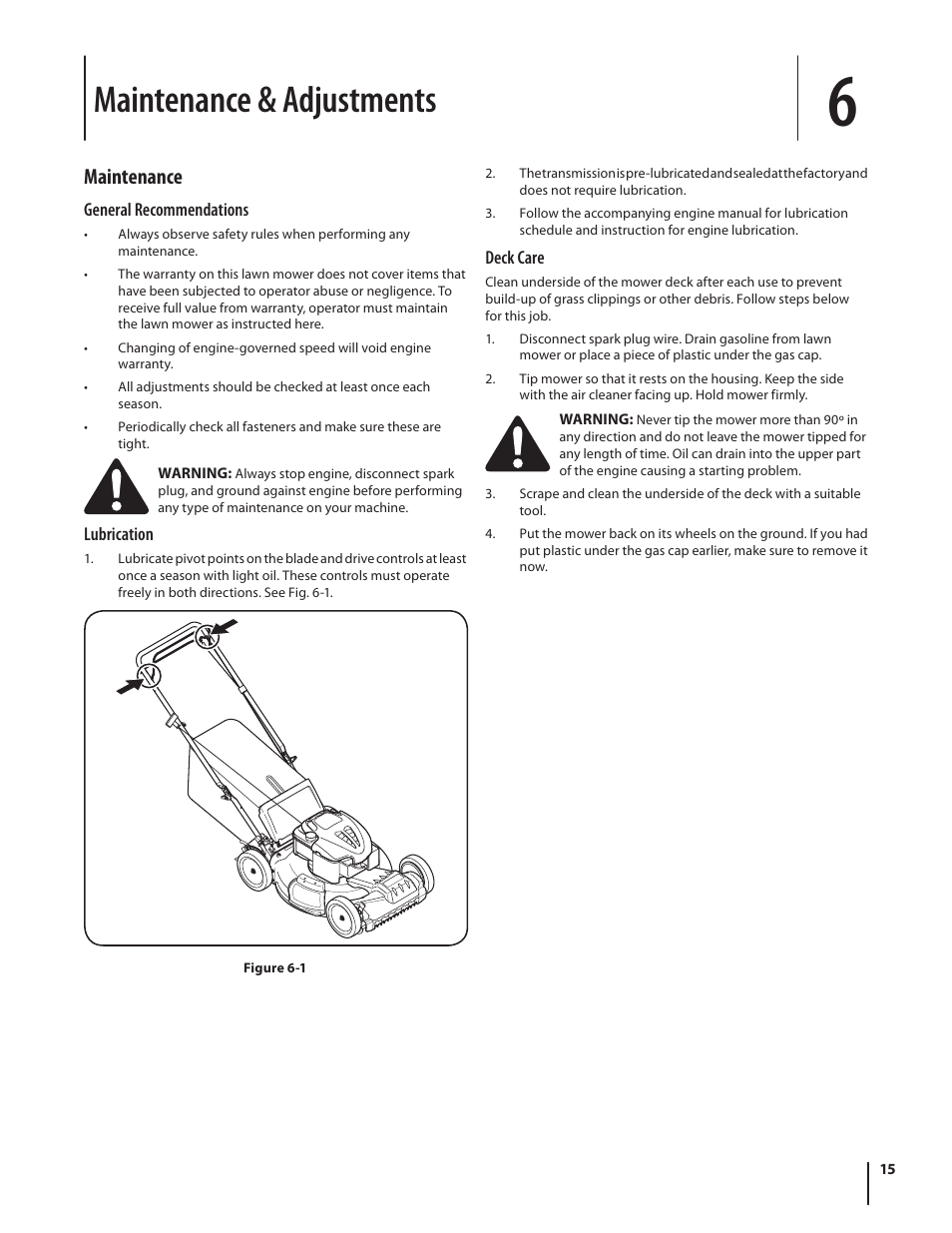 Maintenance & adjustments, Maintenance | Troy-Bilt TB210 User Manual | Page 15 / 48