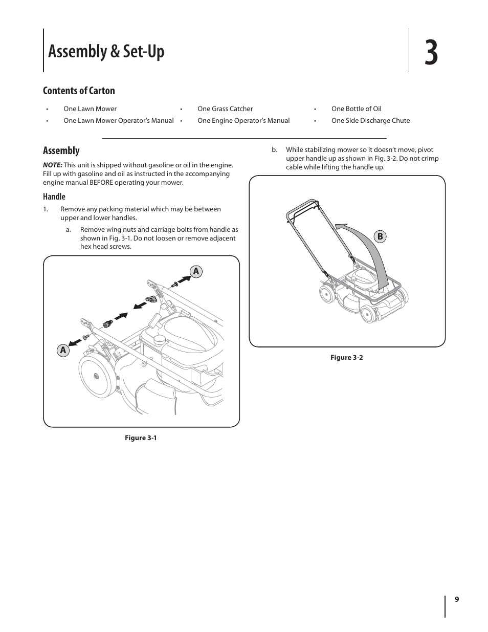 Assembly & set-up, Contents of carton, Assembly | Troy-Bilt TB210 User Manual | Page 9 / 48