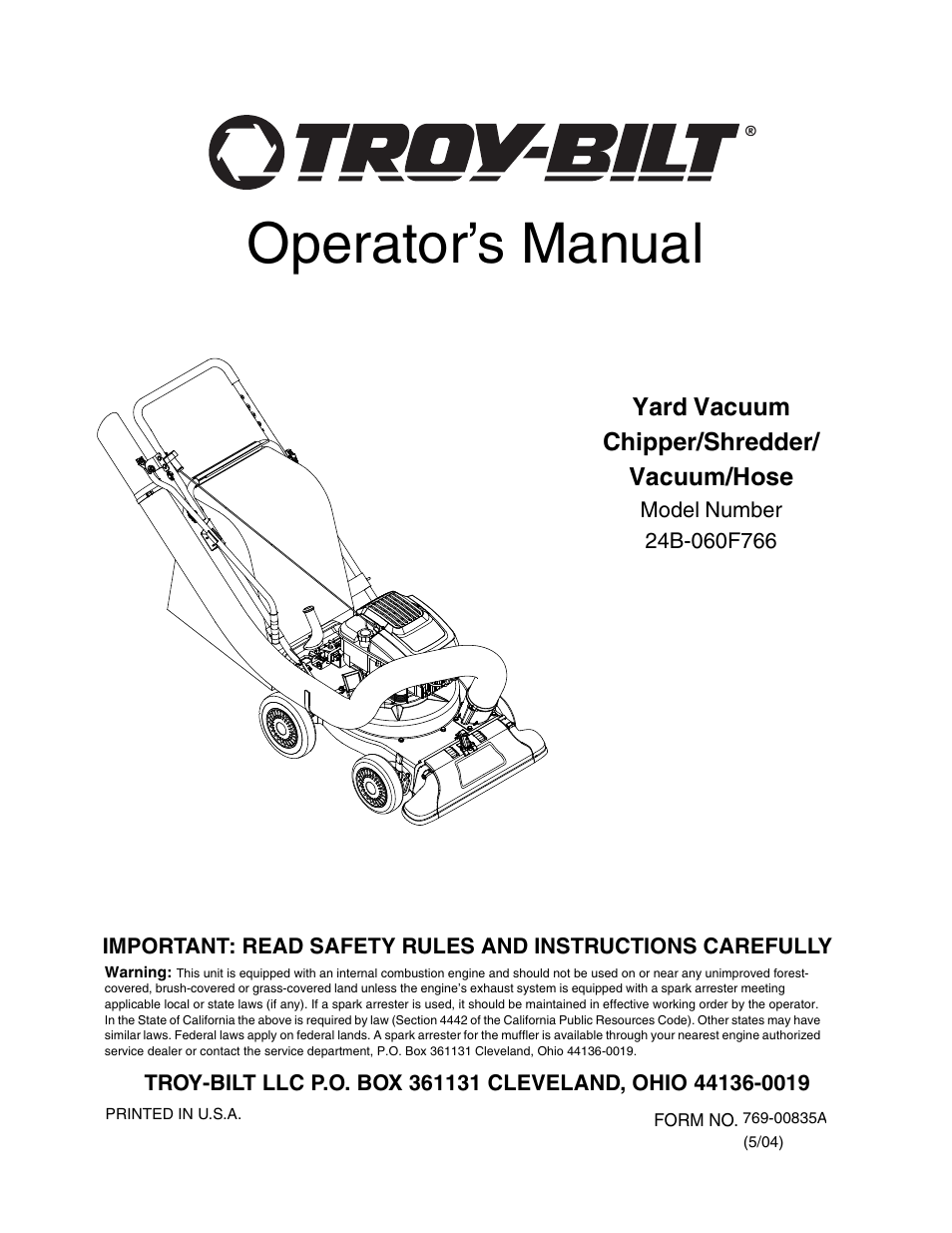 Troy-Bilt 24B-060F766 User Manual | 14 pages