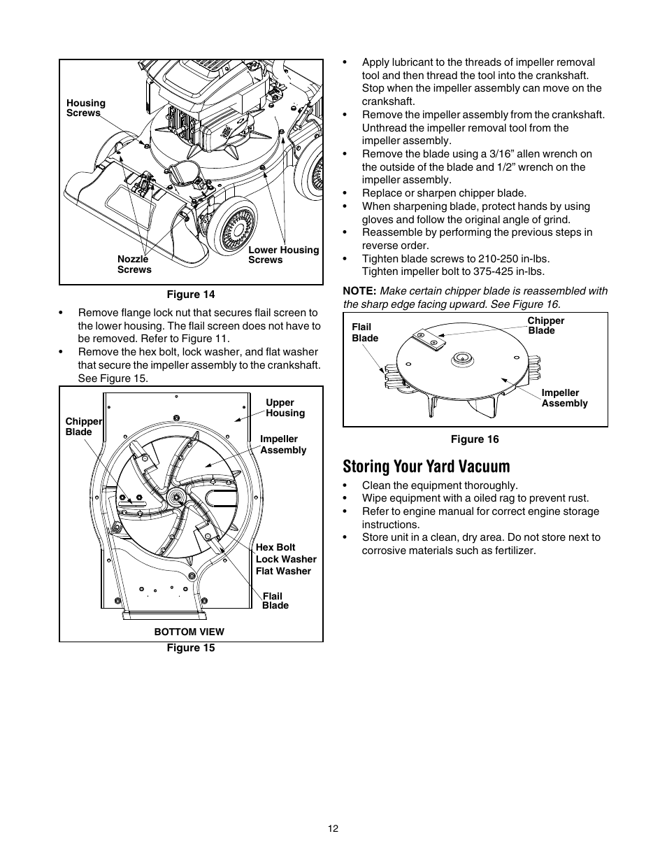 Figure 14, Figure 15, Figure 16 | E figure 14, Storing your yard vacuum | Troy-Bilt 24B-060F766 User Manual | Page 12 / 14