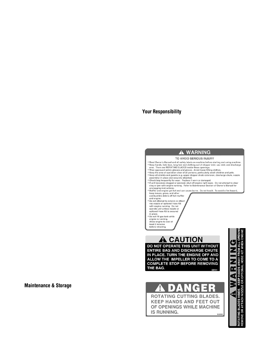 Maintenance & storage, Your responsibility | Troy-Bilt 204 User Manual | Page 4 / 20