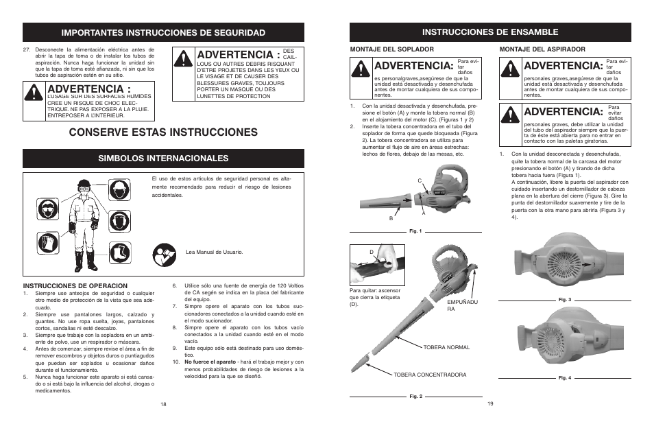 Conserve estas instrucciones, Advertencia, Importantes instrucciones de seguridad | Simbolos internacionales, Instrucciones de ensamble | Troy-Bilt TB120BV User Manual | Page 10 / 14
