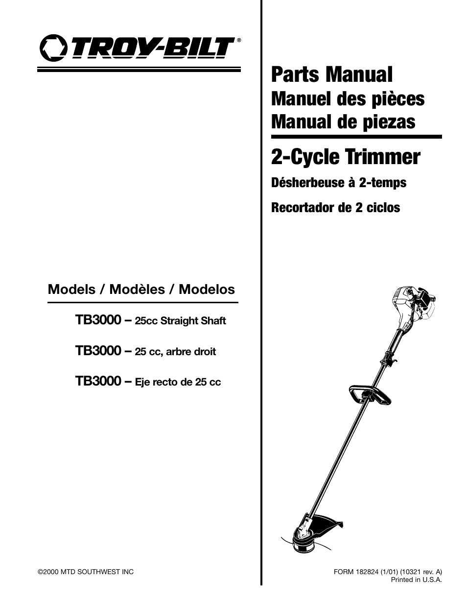 Troy-Bilt TB3000 EJE RECTO DE 25 CC User Manual | 8 pages