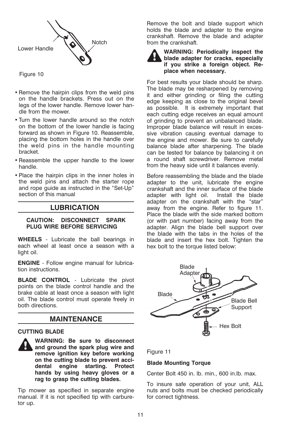 Operation, Lubrication, Maintenance | Troy-Bilt T-106 User Manual | Page 11 / 14