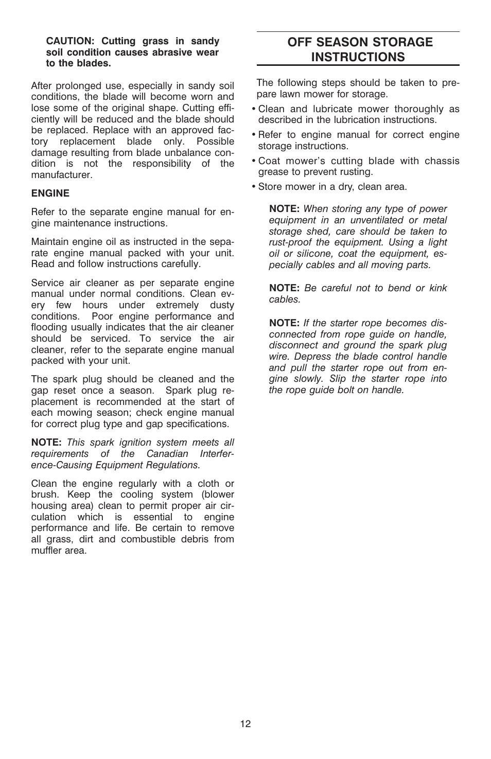Off season storage instructions | Troy-Bilt T-106 User Manual | Page 12 / 14