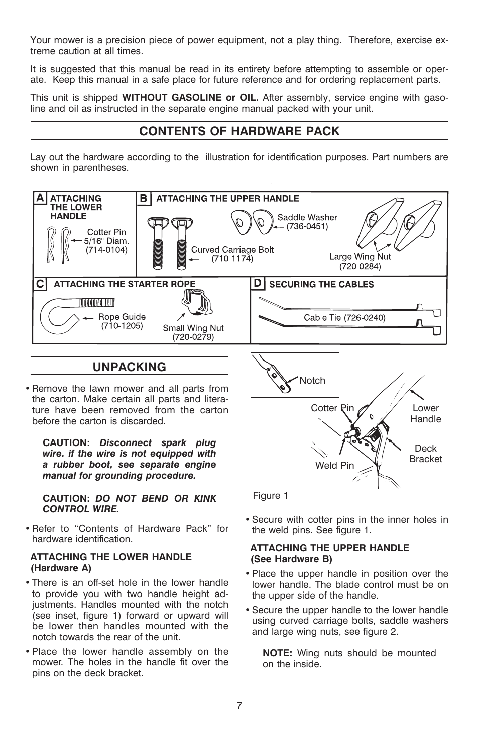 Slope gauge, Unpacking, Contents of hardware pack | Troy-Bilt T-106 User Manual | Page 7 / 14