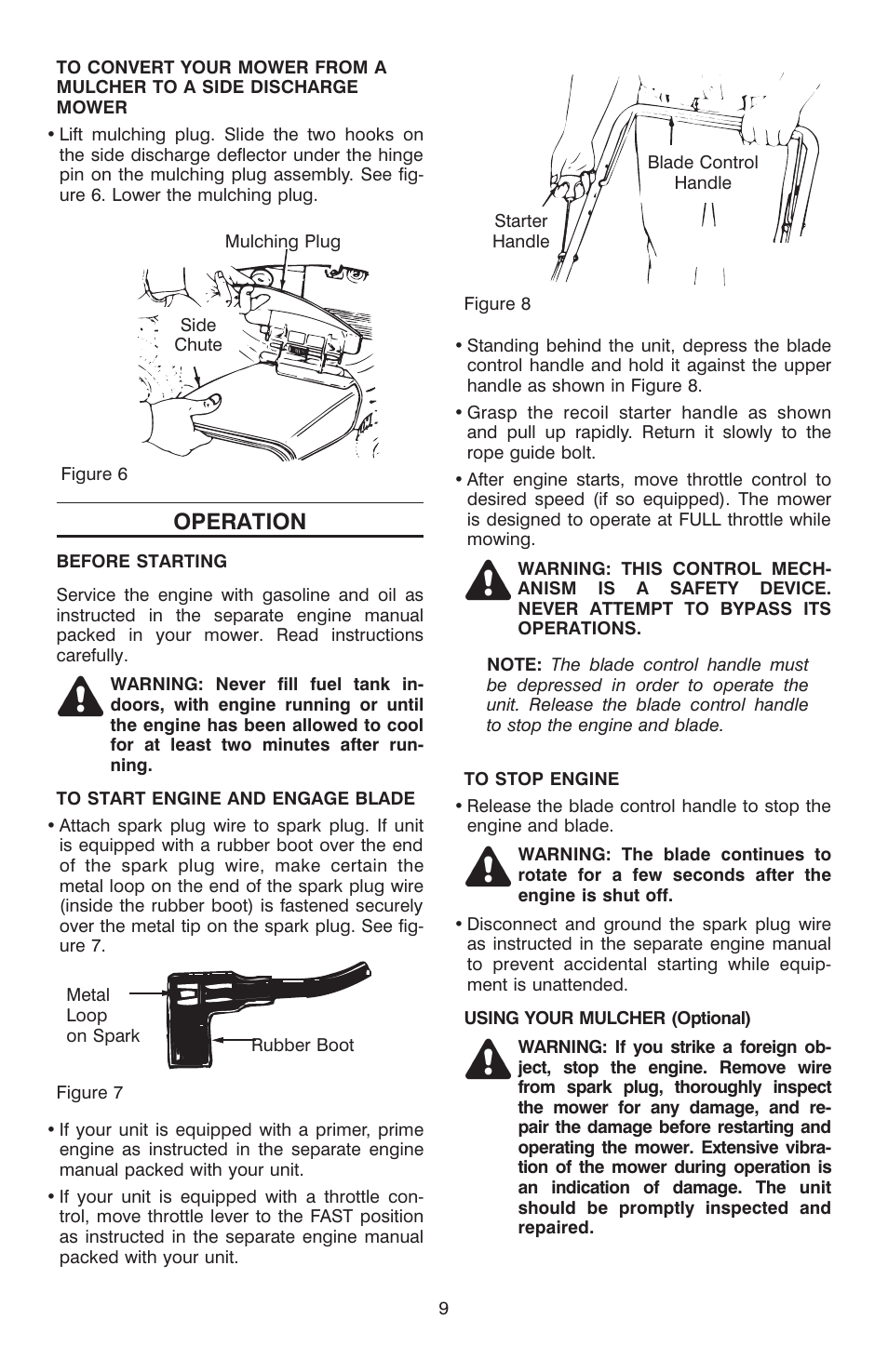 Operation | Troy-Bilt T-106 User Manual | Page 9 / 14