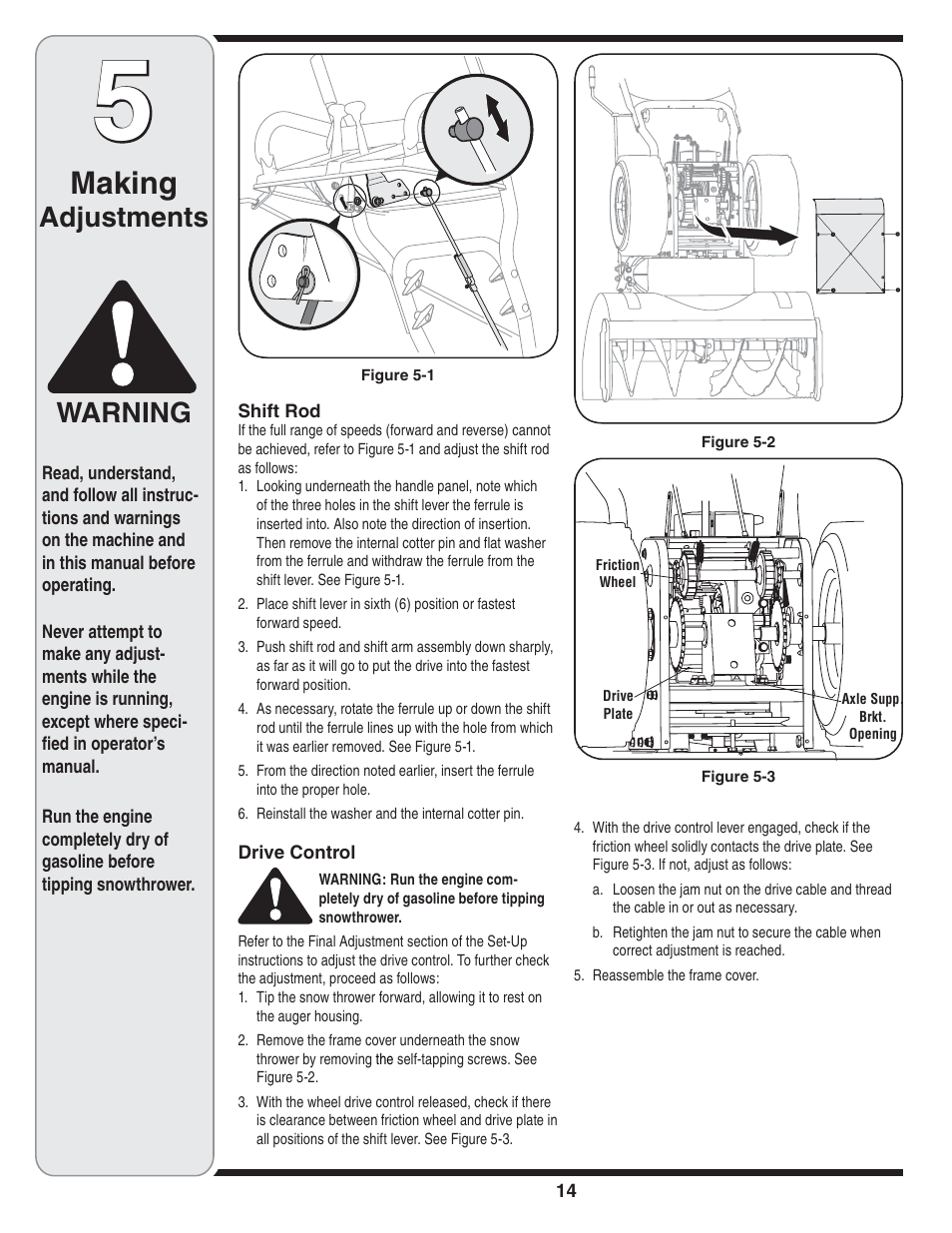 Making, Adjustments warning | Troy-Bilt 769-04090 User Manual | Page 14 / 56