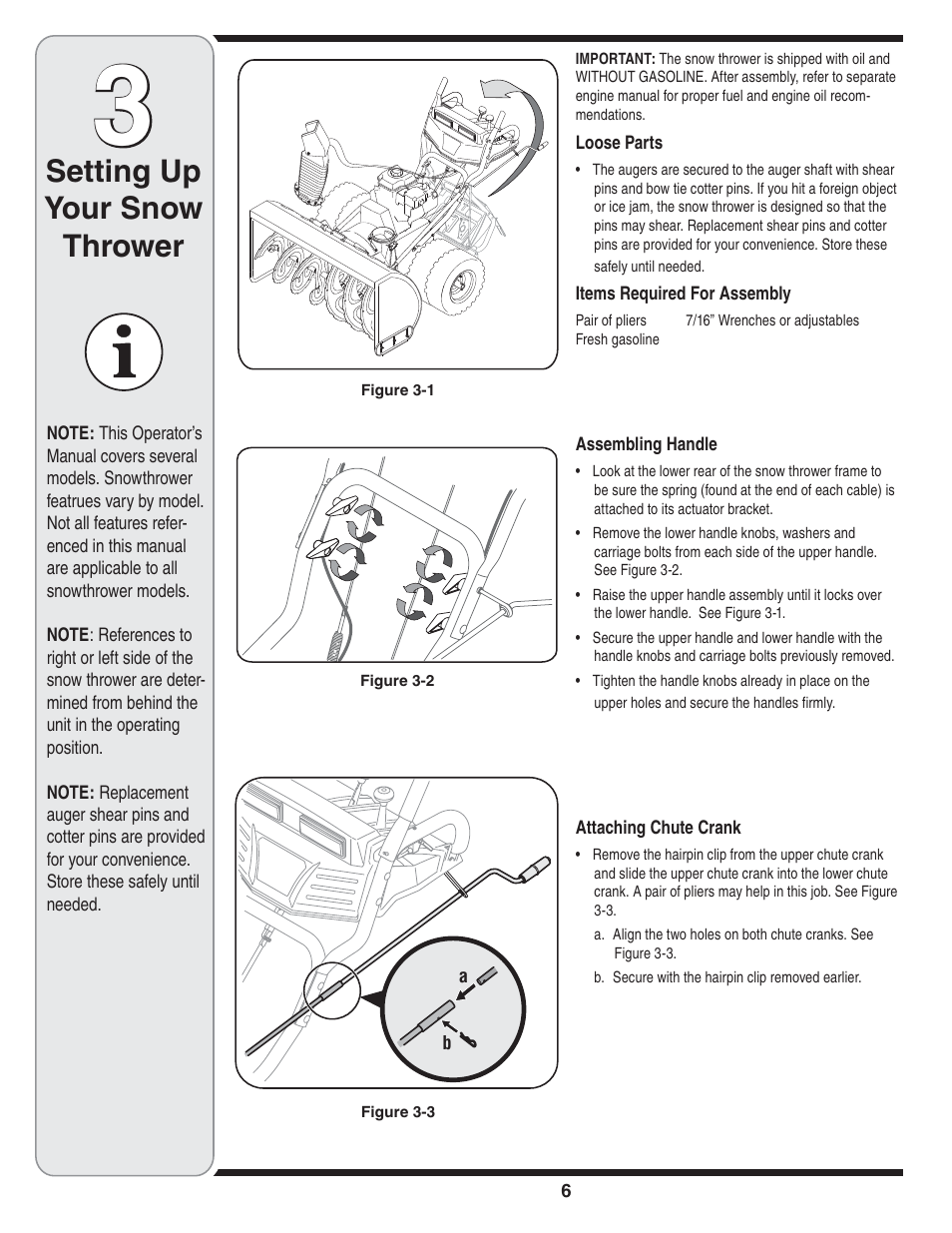 Setting up your snow thrower | Troy-Bilt 769-04090 User Manual | Page 6 / 56