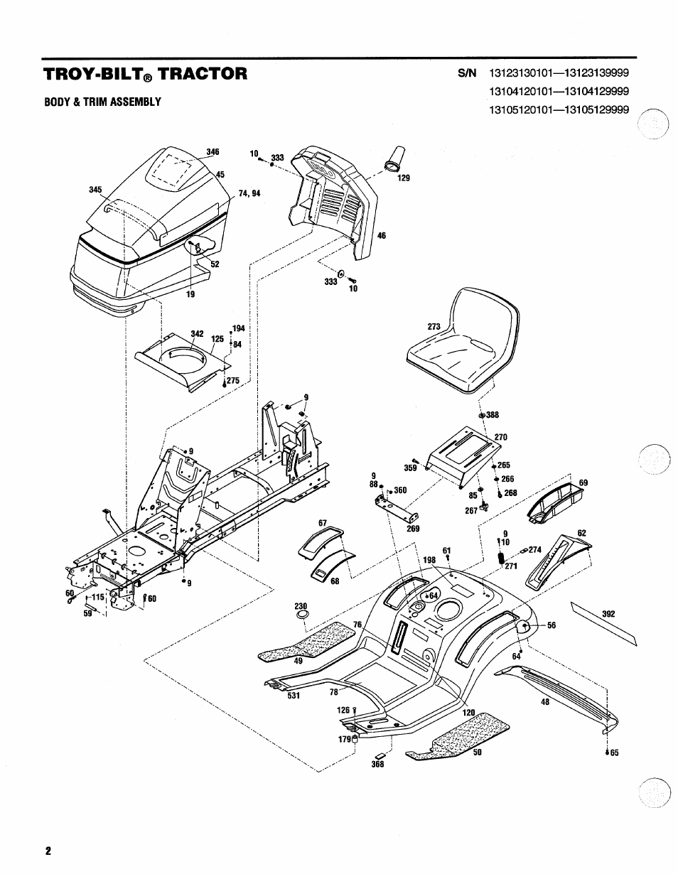 Troy-bilt® tractor | Troy-Bilt 13105 User Manual | Page 2 / 28