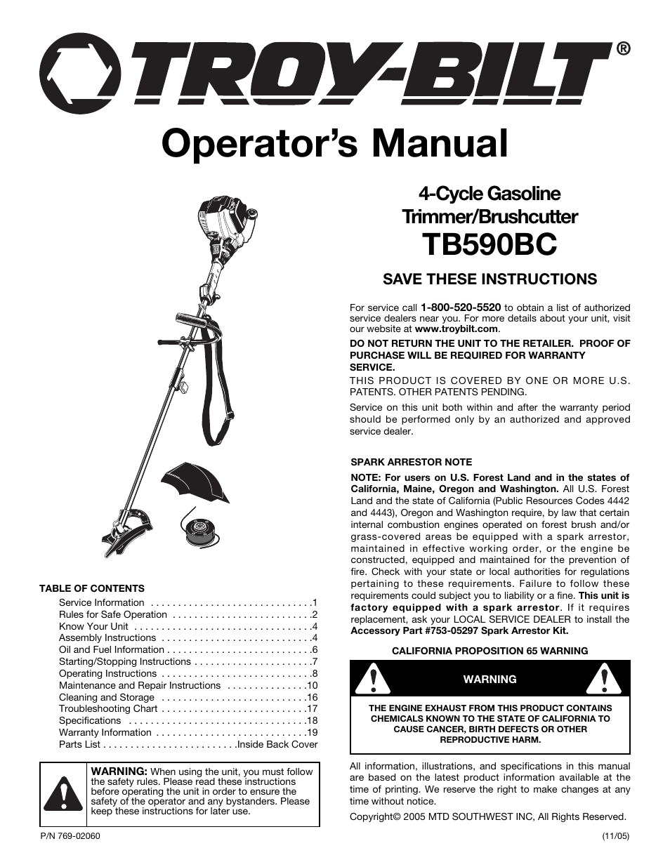 Troy-Bilt TB590BC User Manual | 62 pages