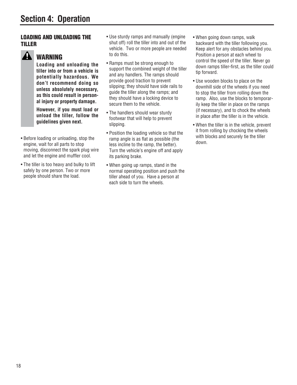 Warning | Troy-Bilt 644H-Bronco User Manual | Page 18 / 36