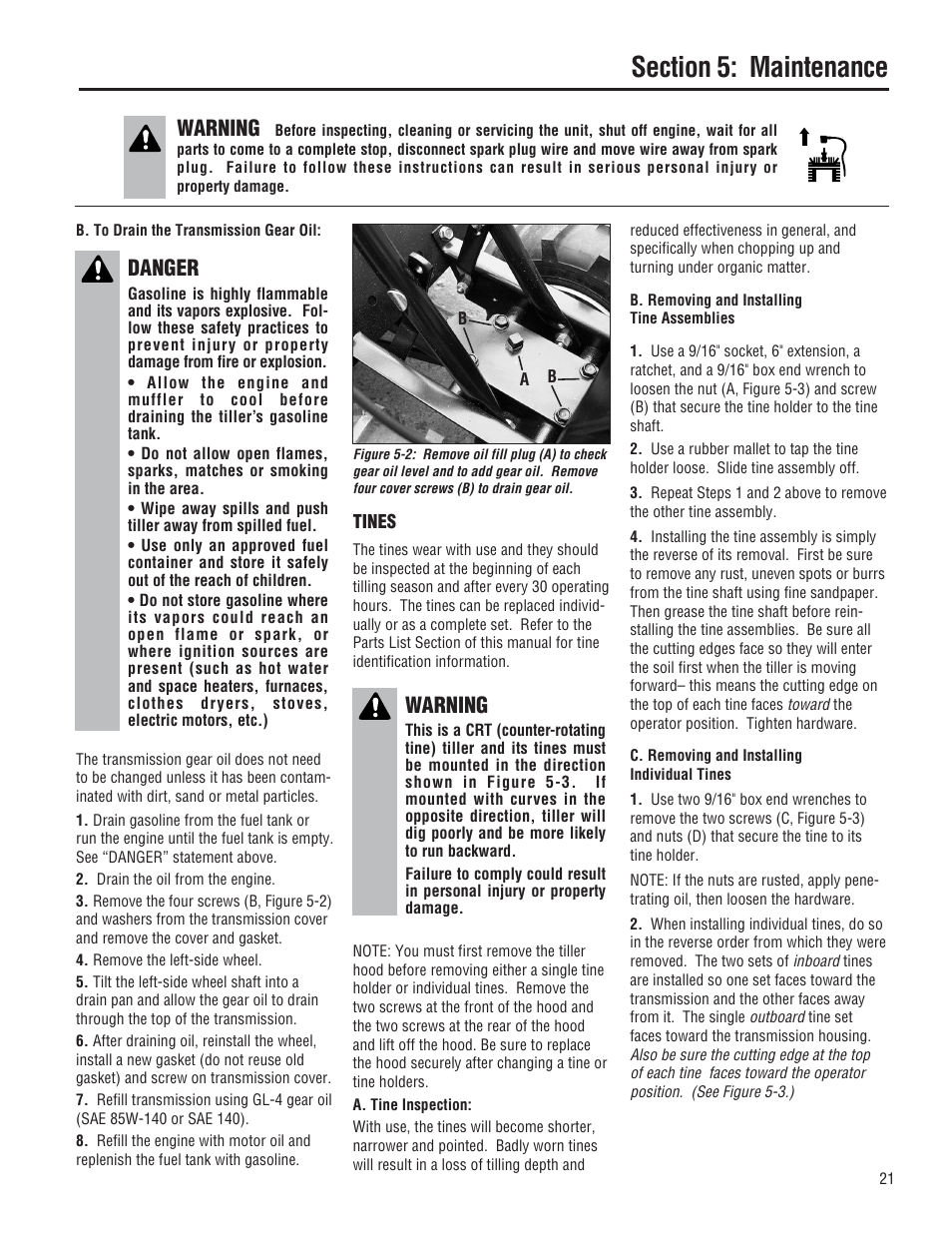 Warning, Danger | Troy-Bilt 644H-Bronco User Manual | Page 21 / 36