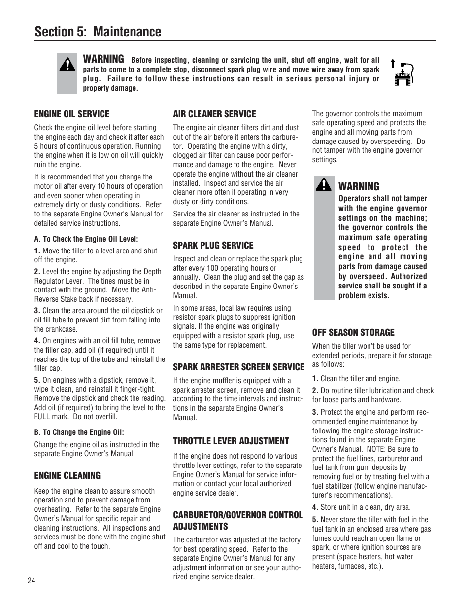 Warning | Troy-Bilt 644H-Bronco User Manual | Page 24 / 36