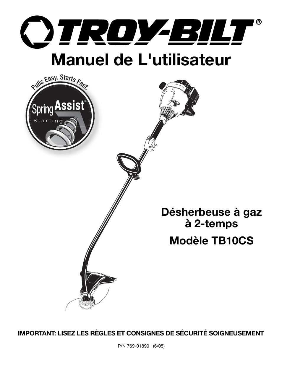 Manuel de l'utilisateur, Désherbeuse à gaz à 2-temps modèle tb10cs | Troy-Bilt TB10CS User Manual | Page 21 / 64