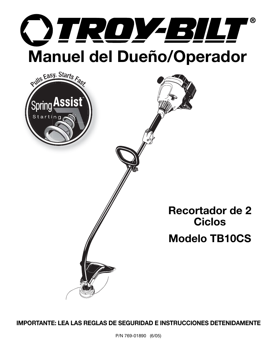 Manuel del dueño/operador, Recortador de 2 ciclos modelo tb10cs | Troy-Bilt TB10CS User Manual | Page 41 / 64