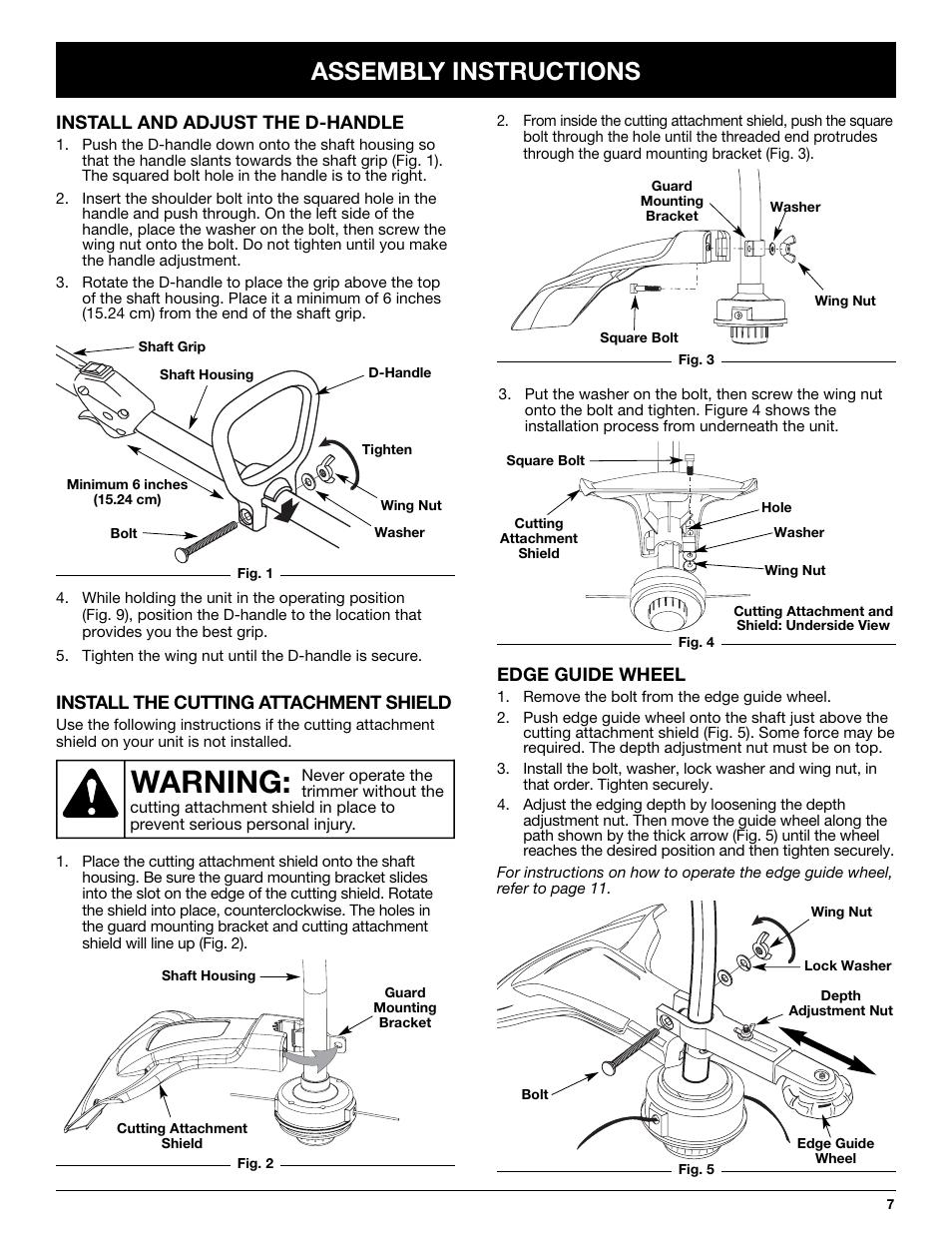 Warning, Assembly instructions | Troy-Bilt TB10CS User Manual | Page 7 / 64