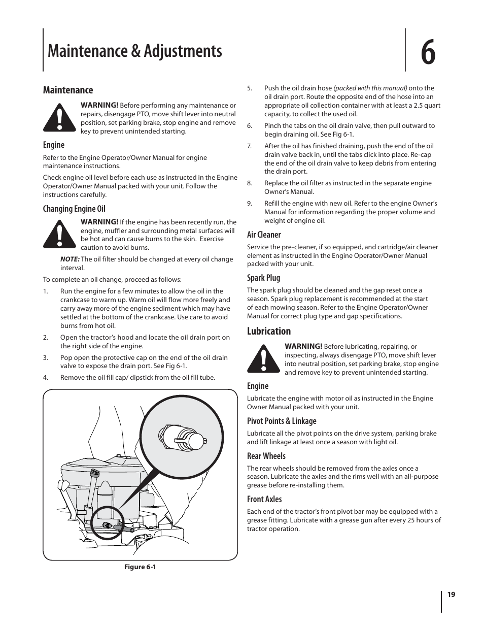 Maintenance & adjustments, Maintenance, Lubrication | Troy-Bilt HYDROSTATIC LAWN TRACTOR - HORSE 769-06304 User Manual | Page 19 / 64