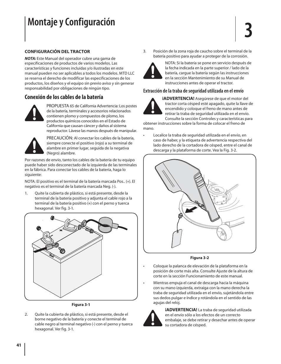 Montaje y configuración, Conexión de los cables de la batería | Troy-Bilt HYDROSTATIC LAWN TRACTOR - HORSE 769-06304 User Manual | Page 41 / 64