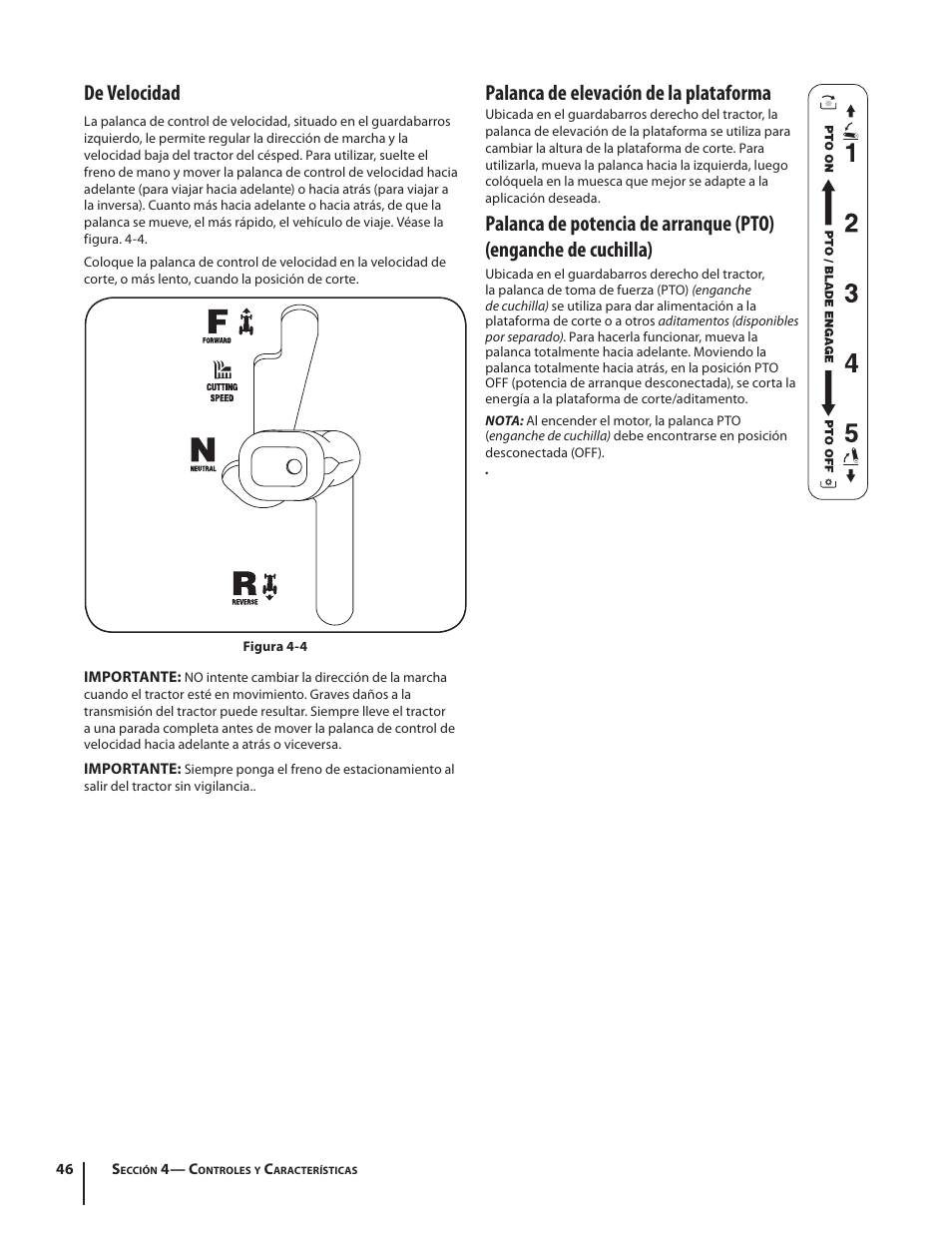 De velocidad, Palanca de elevación de la plataforma | Troy-Bilt HYDROSTATIC LAWN TRACTOR - HORSE 769-06304 User Manual | Page 46 / 64