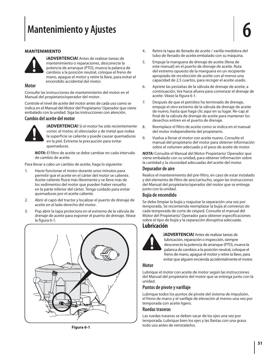 Mantenimiento y ajustes, Lubricación | Troy-Bilt HYDROSTATIC LAWN TRACTOR - HORSE 769-06304 User Manual | Page 51 / 64