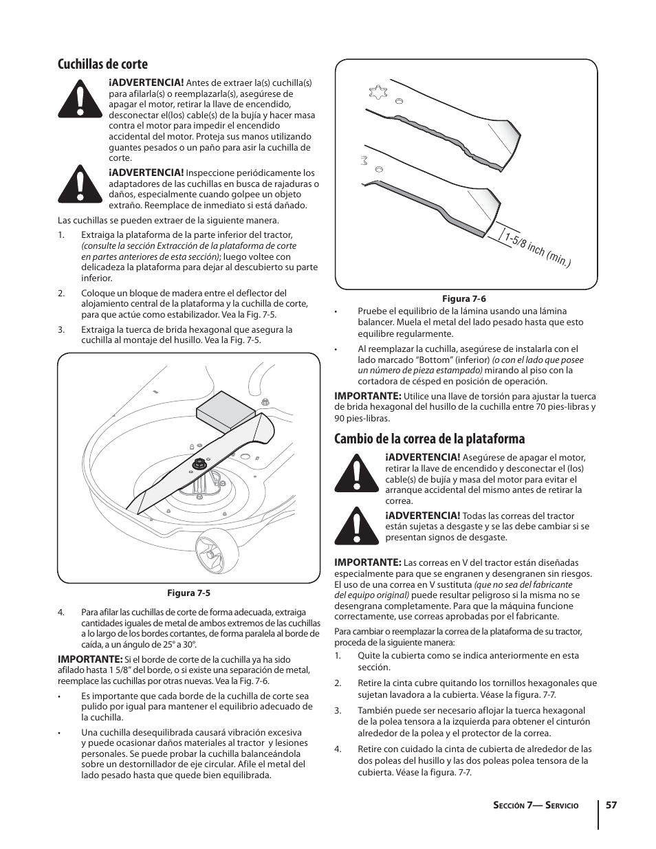 Cuchillas de corte, Cambio de la correa de la plataforma | Troy-Bilt HYDROSTATIC LAWN TRACTOR - HORSE 769-06304 User Manual | Page 57 / 64