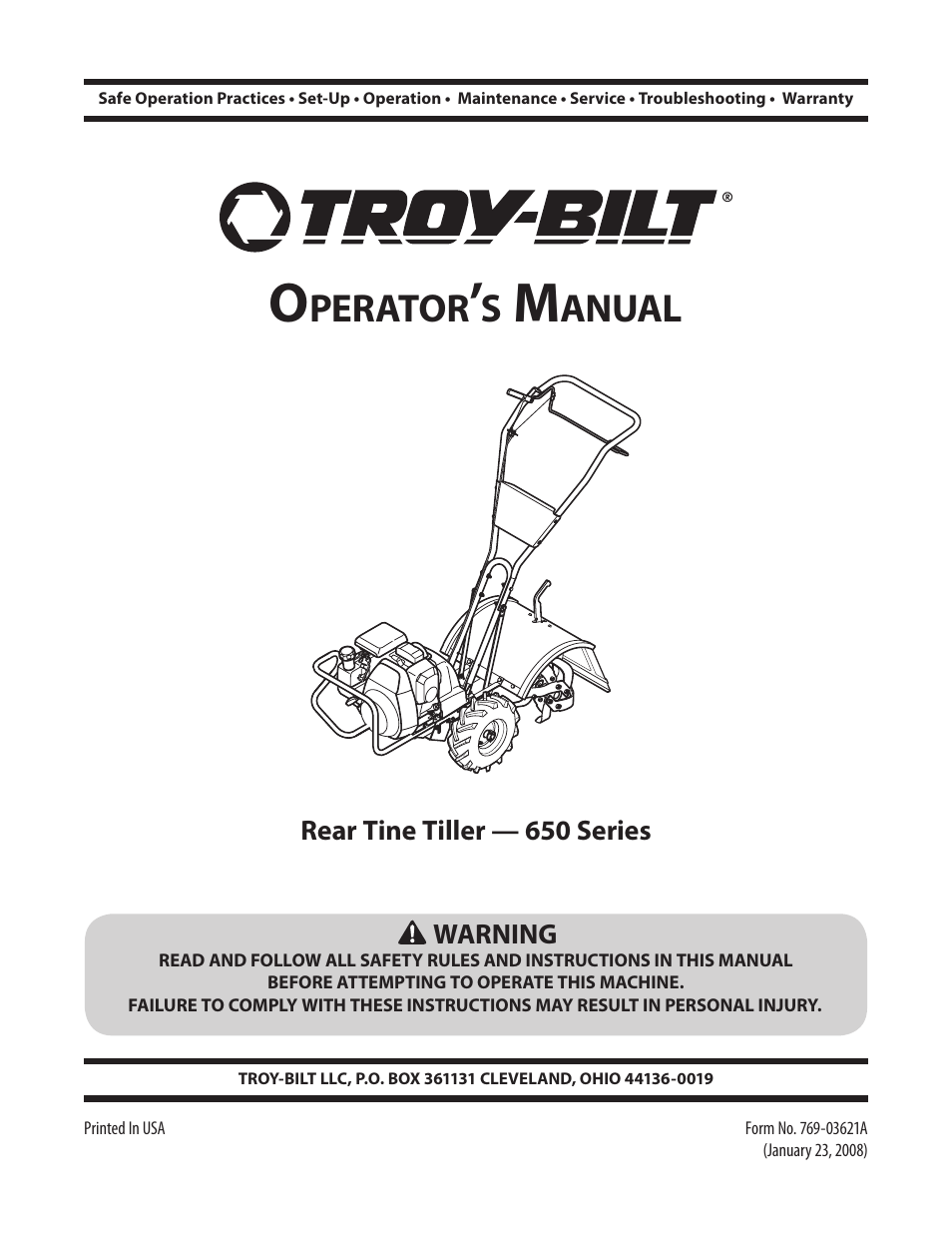 Troy-Bilt series 650 User Manual | 20 pages