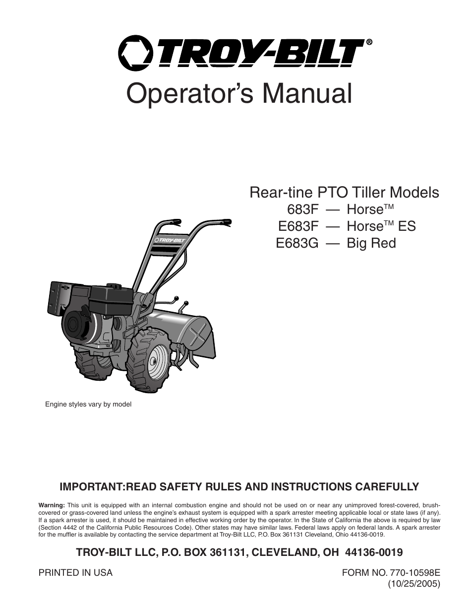 Troy-Bilt E683G User Manual | 60 pages