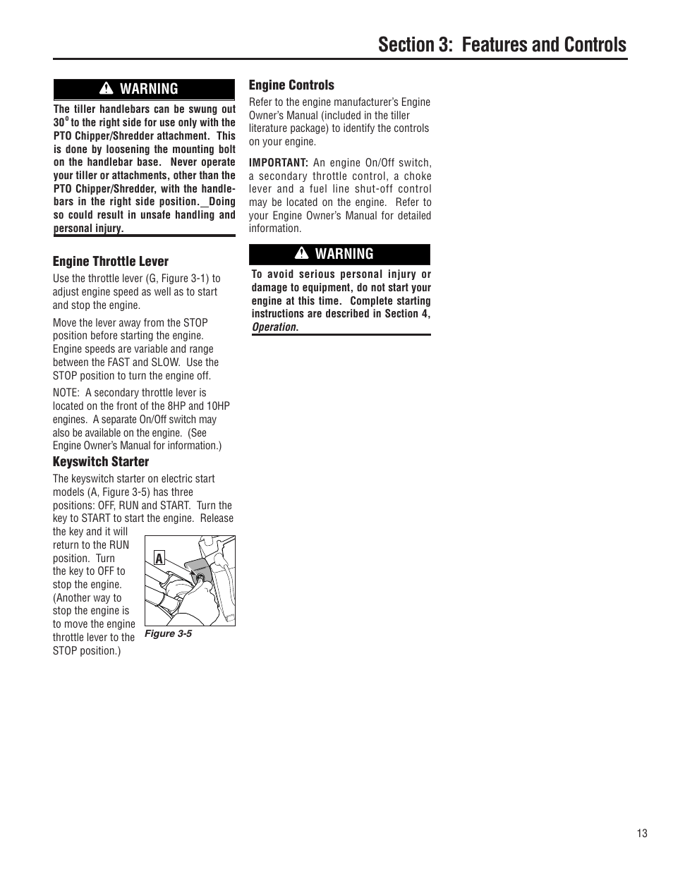 Warning | Troy-Bilt E683G User Manual | Page 13 / 60