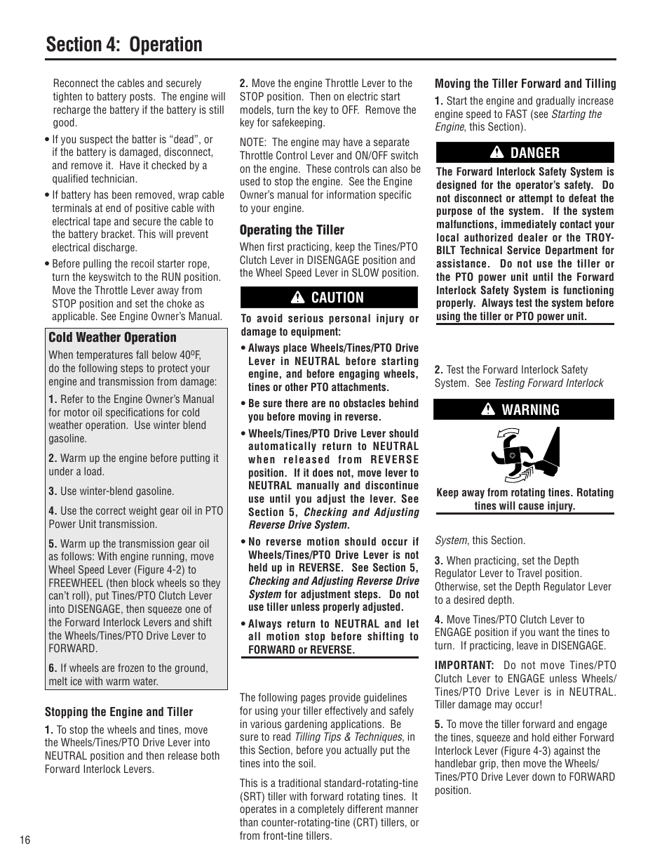 Caution, Danger, Warning | Troy-Bilt E683G User Manual | Page 16 / 60