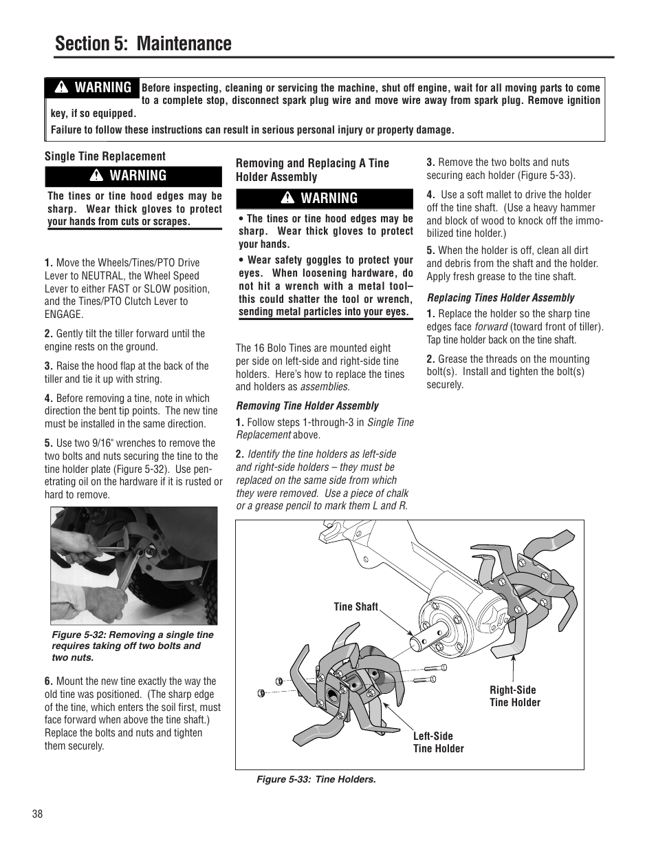 Warning | Troy-Bilt E683G User Manual | Page 38 / 60