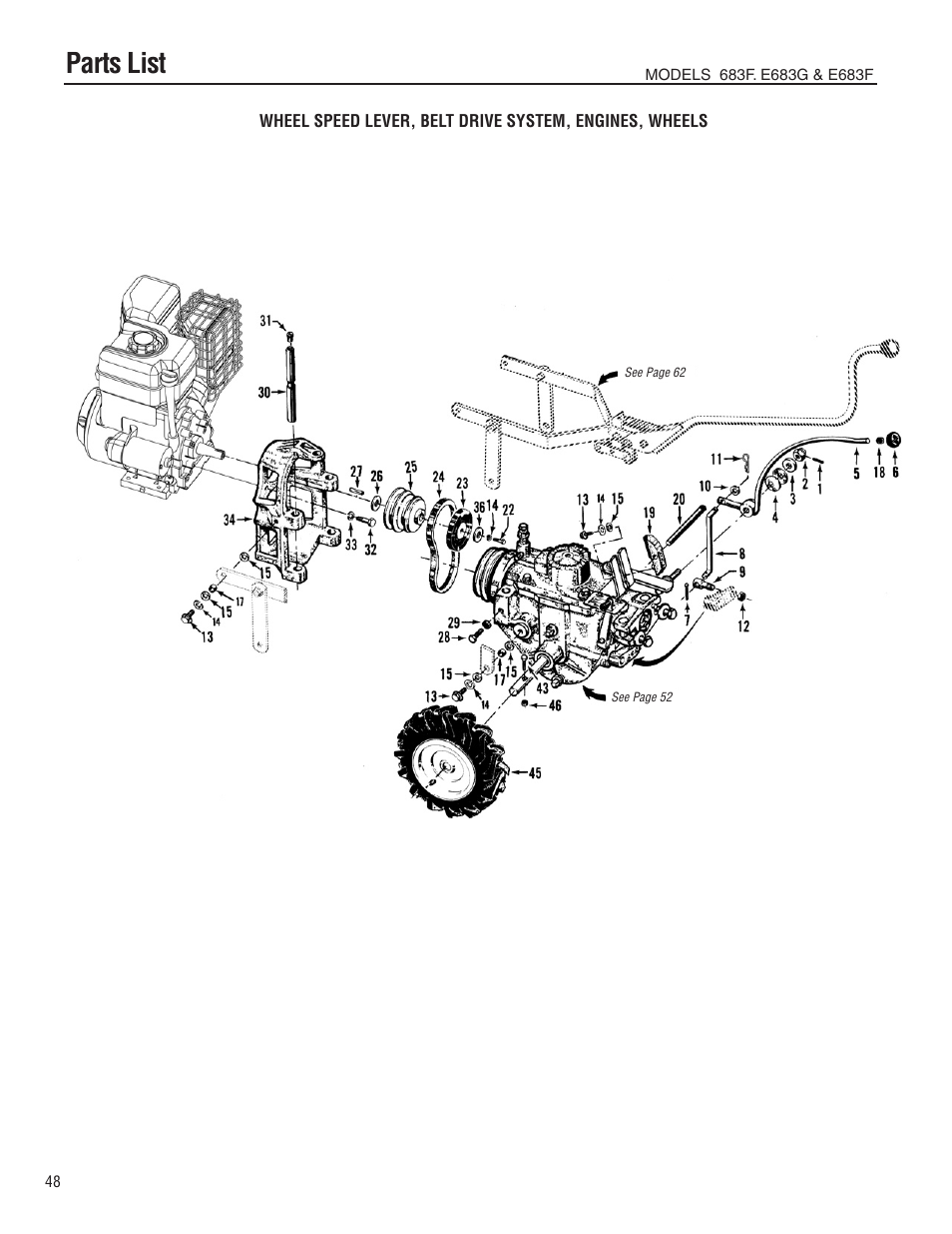 Parts list | Troy-Bilt E683G User Manual | Page 48 / 60