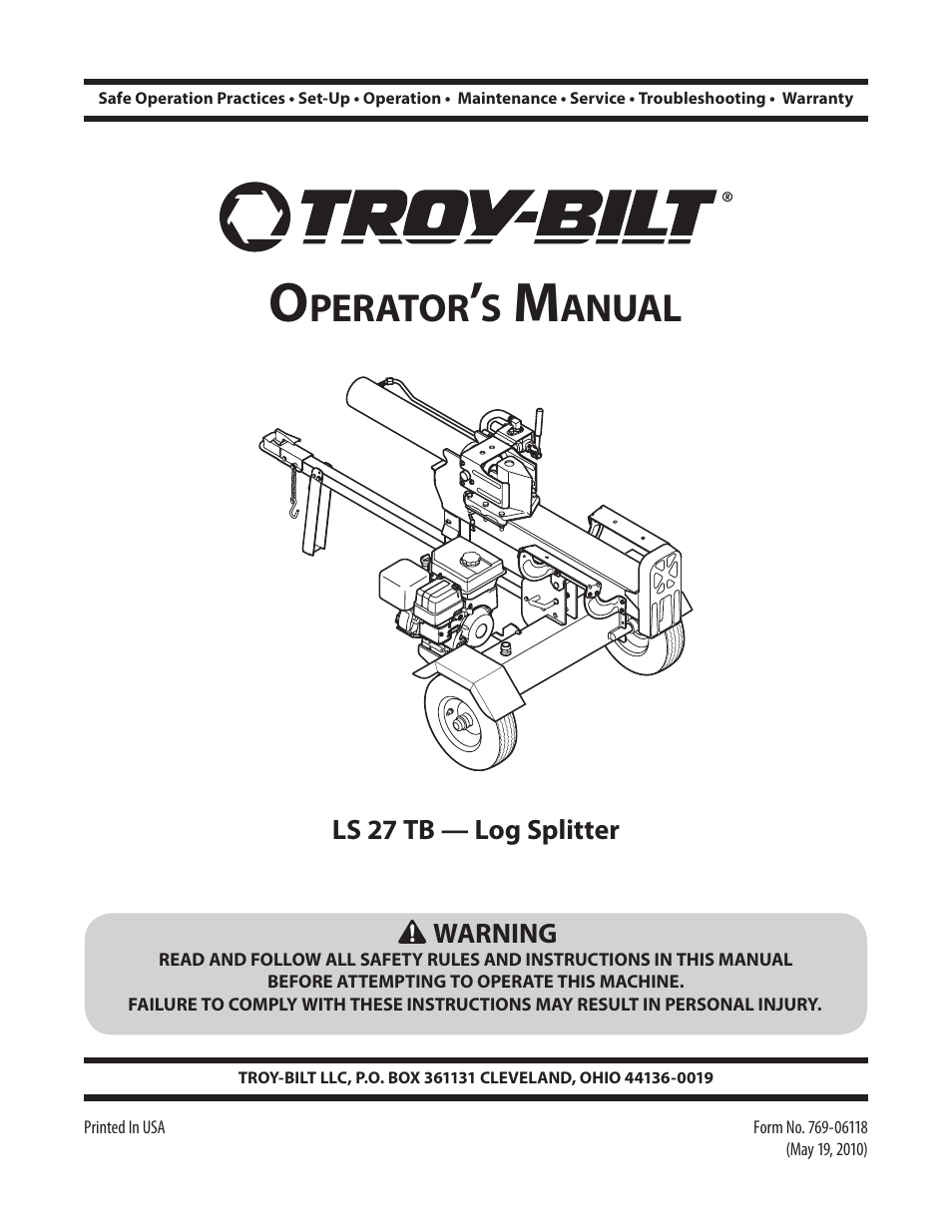 Troy-Bilt LS 27 TB User Manual | 24 pages