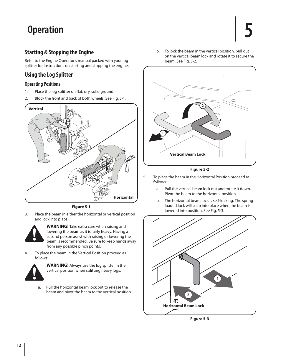 Operation, Starting & stopping the engine, Using the log splitter | Troy-Bilt LS 27 TB User Manual | Page 12 / 24