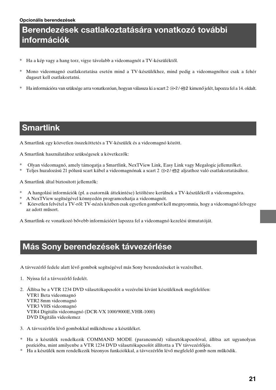 Smartlink, Más sony berendezések távvezérlése | Sony KV-29FQ65K User Manual | Page 103 / 160