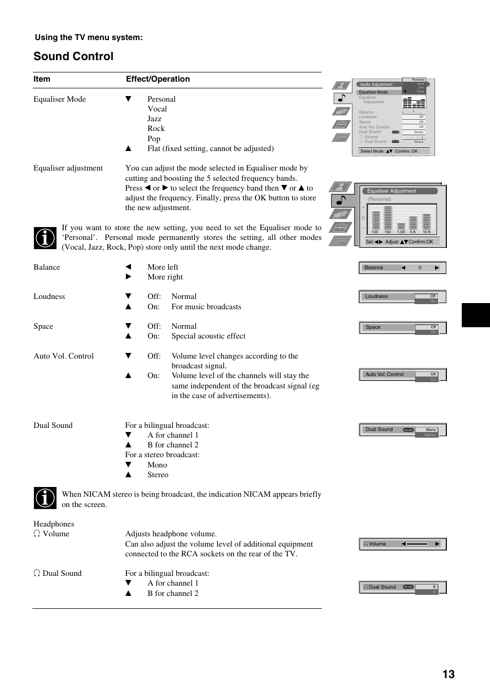 Sound control | Sony KV-29FQ65K User Manual | Page 17 / 160