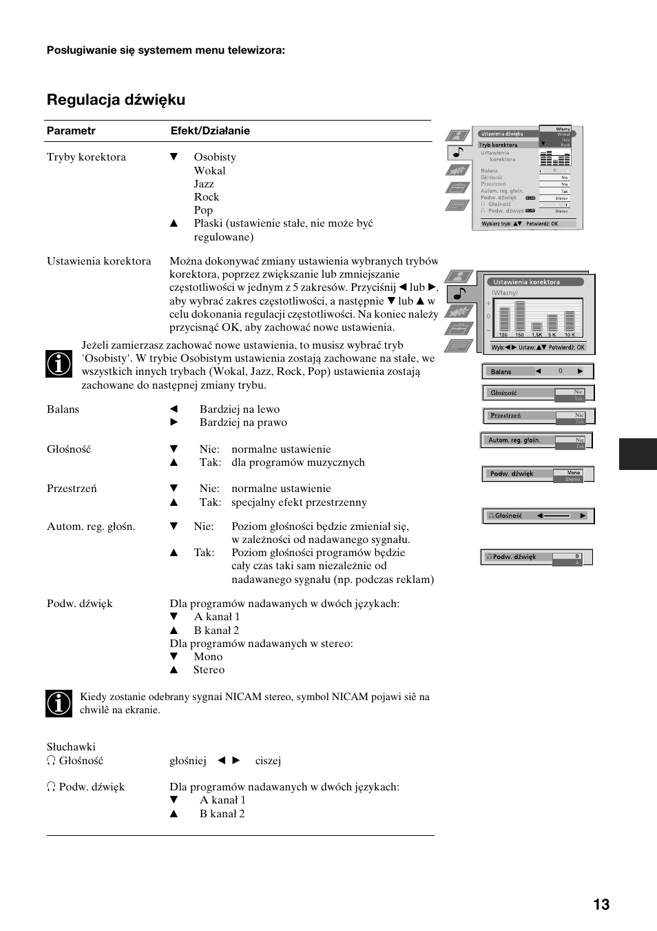 13 regulacja dźwięku | Sony KV-29FQ65K User Manual | Page 43 / 160