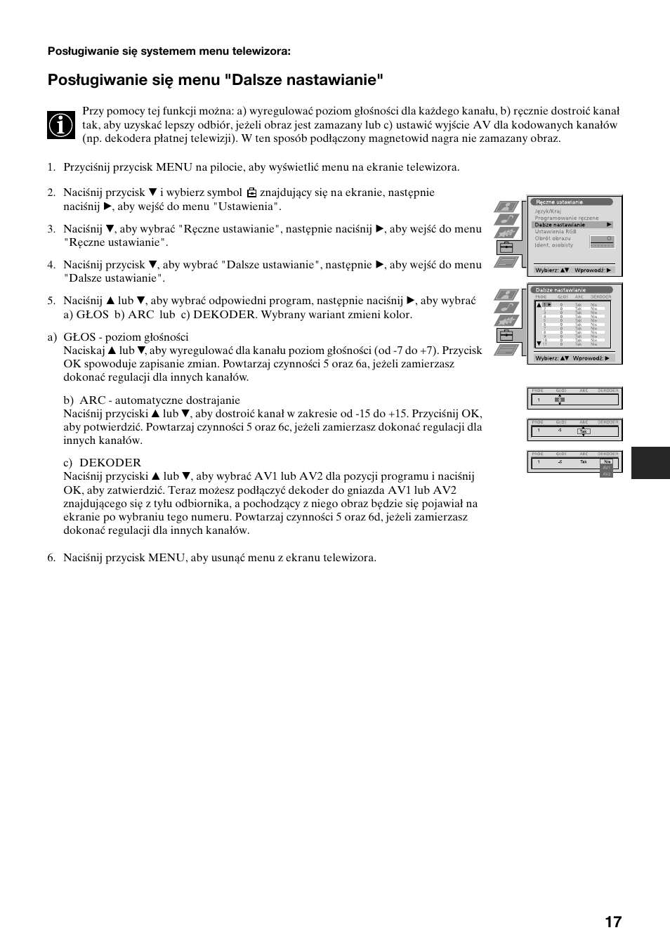 Posługiwanie się menu "dalsze nastawianie | Sony KV-29FQ65K User Manual | Page 47 / 160