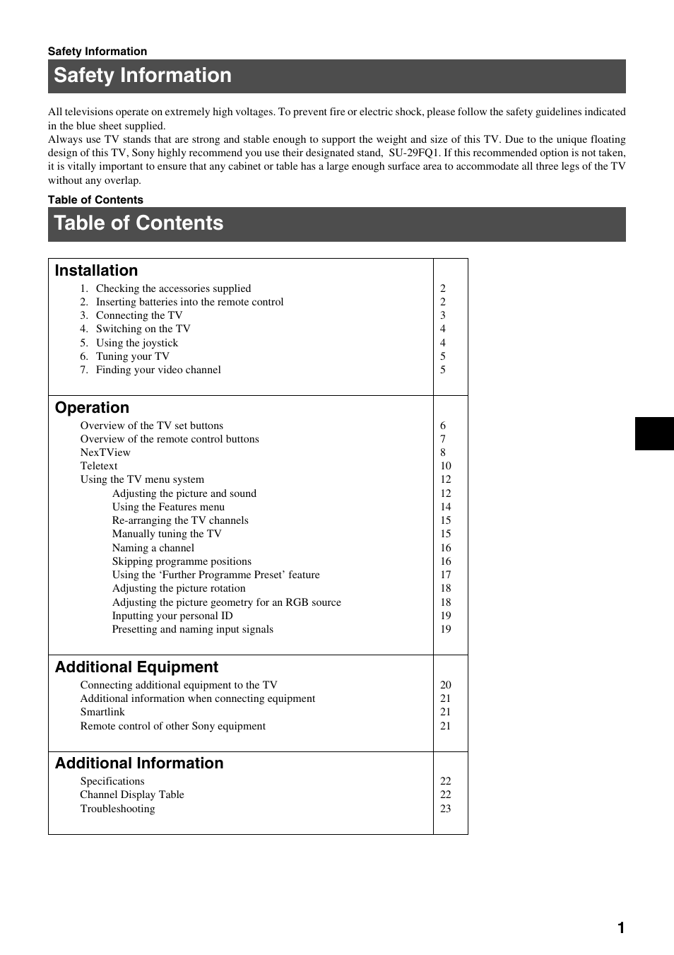 Sony KV-29FQ65K User Manual | Page 5 / 160