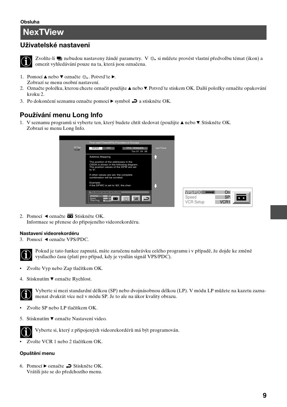 Nextview, Uživatelské nastaveni, Používání menu long lnfo | Sony KV-29FQ65K User Manual | Page 65 / 160